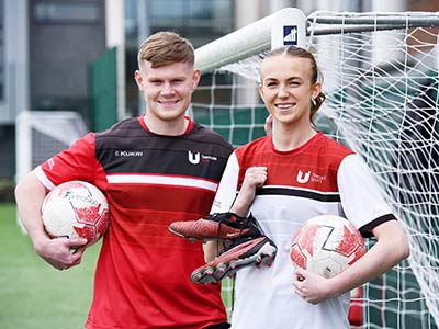 Aidan Heywood and Jess Mett. Link to Football duo from Teesside University signed up for national squad.
