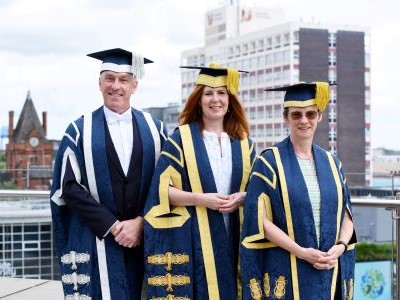  (L-R) Professor Paul Croney OBE, Vice-Chancellor and Chief Executive: Baroness Jenny Chapman of Darlington, Chancellor; Ada Burns, Pro Chancellor and Chair of the Board of Governors. Link to New Chancellor of Teesside University is officially installed.