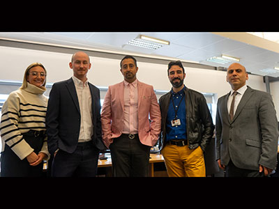 Rebecca Kitching, Nick Lane and Aman Chahal of TaperedPlus with Dr Alessandro Di Stefano and Professor Farzad Rahimian of Teesside University. Link to TaperedPlus partners with university AI project that could revolutionise technical drawings process.