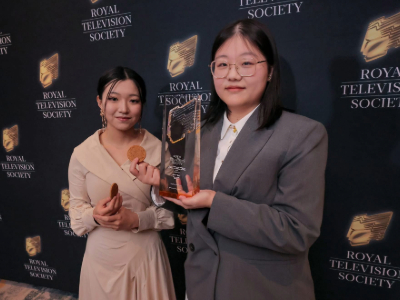 Zian Li pictured on the left and Qiuying Wang on the right. Link to Award-Winning Animation: ‘Juicy Cat’ Claims RTS Student Prize.