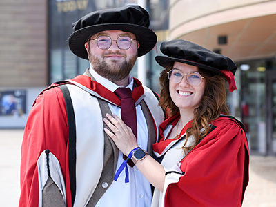 Dr Nathan Coles and Dr Lucy Butler. Dr Nathan Coles and Dr Lucy Butler. Link to Teesside University graduates with shared bond from primary school to PhD.