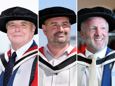 Left to right: Professor Derek Bell OBE, Lee Hutchinson and Dean Benson. Left to right: Professor Derek Bell OBE, Lee Hutchinson and Dean Benson. Link to Teesside University honours for a trio of esteemed business leaders.