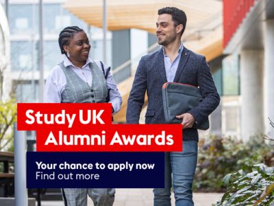 Study UK Alumni Awards graphic. Link to Celebrating global impact: Study UK Alumni Awards now open.