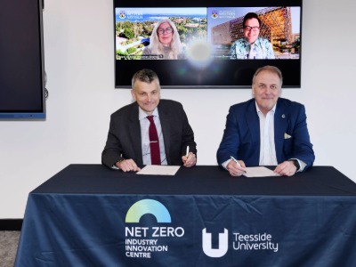 •	Seated (L-R): Professor Stephen Cummings, Pro Vice-Chancellor (Enterprise and Knowledge Exchange) at Teesside University and Dr Francis Norman, CEO and Managing Director of CoDA, with University of Western Australia's Professor Helene de Burgh-Woodman, Pro Vice-Chancellor (Research Training), and Professor Zachary M. Aman, Chair, Board of Studies (Mathematical & Physical Sciences)