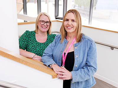 Rachel Jones of Teesside University, with Nicola McBean, of Autism Parents Together. Link to Positive change supported through staff donations .