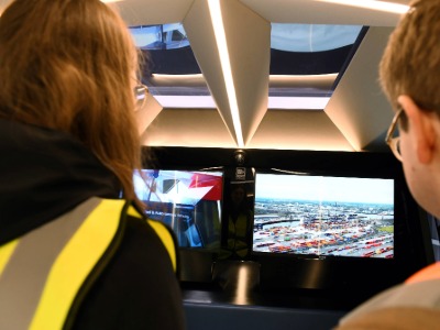 The Aurrigo autonomous vehicle at the Digital Trade Testbed. Link to Showcasing the future of global trade at Teesside Digital Trade Testbed.