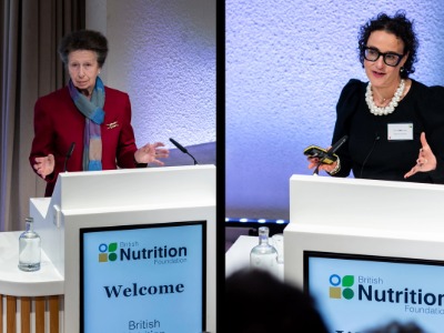 HRH The Princess Royal speaking at the British Nutrition Foundation conference(left) and Professor Amelia Lake speaking at the same event (right).. Link to Nourishing Tomorrow: my insights from the British Nutrition Foundation Annual Conference.