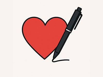 Picture of a heart and pen. Link to LGBTQ+ History Month Creative Writing:  The chemistry of chosen family.
