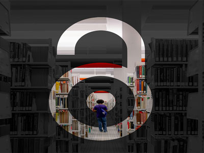 An image of the Open Access logo superimposed onto a an photo of a person walking through library bookshelves. Link to Call for Contributions: Open Research Exhibition 23-27 March.