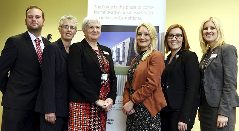 Picture Caption: Teesside University’s Leadership, Management and Growth Team. From left – Andy Barras, Jeanette Sumler-Hutchinson, Elaine Hooker, Michelle Tanner, Claire Cook and Joanne Hughff.