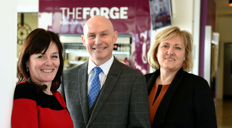 From left – Lisa McKeown, The Forge Customer Services Manager; Michael Wildey, Customer First Practitioner and Karen Race, Deputy Director of The Forge.