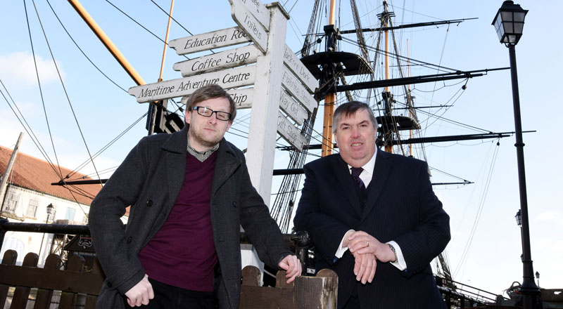 Dr Ben Roberts, pictured at HMS Trincomalee with David McKnight