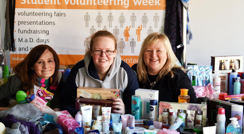 Teesside University Student Volunteer Co-ordinator Jo Garbutt, final year Crime Scene Science student Michaela Maddren and Teesside University’s Volunteer Co-ordinator Jayne Golden