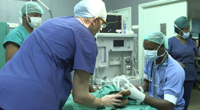 The surgery team in action in Tanzania.