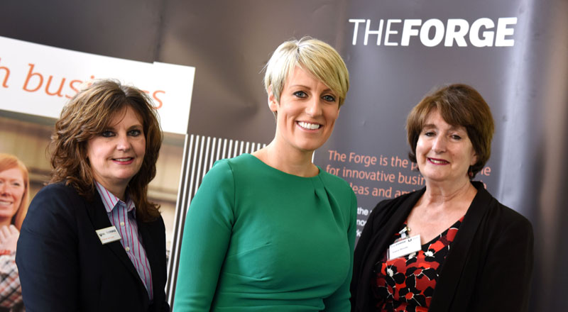 From left - Pro Vice-Chancellor (Enterprise and Business Engagement) Professor Jane Turner, Steph McGovern and Director of The Forge, Laura Woods.