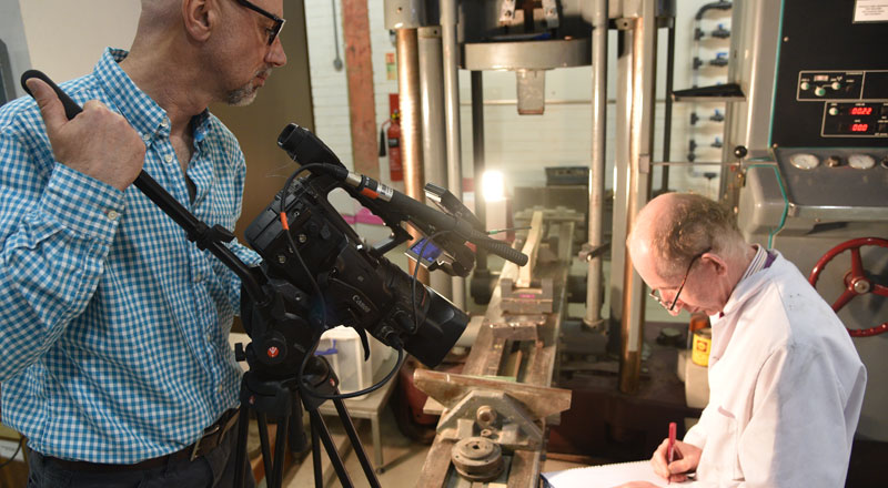 BBC producer Darryl Grimason, left, filming Alex Ellin at Teesside University