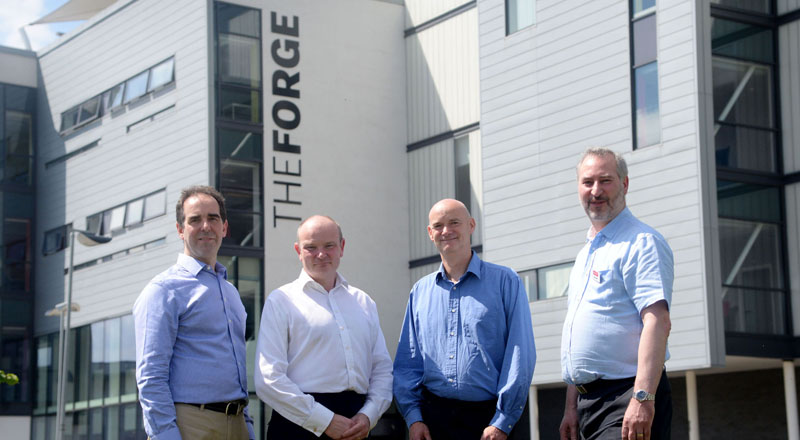 From left - Steve Parker, Director of Engineering at Meggitt; Bill Shepherd, Managing Director of Photon Fire; Professor Simon Hodgson, Pro Vice-Chancellor (Research & Innovation) and Paul Talbot, NATEP Technology Manager.