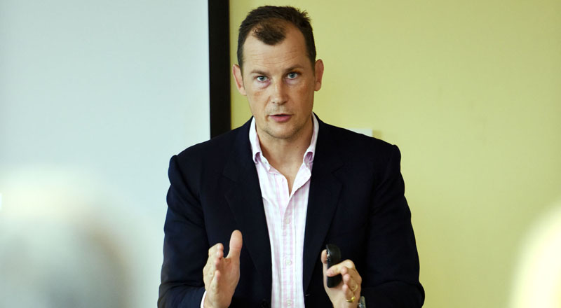 Will Butler-Adams addressing members of the Business Exchange at Teesside University's Darlington campus.