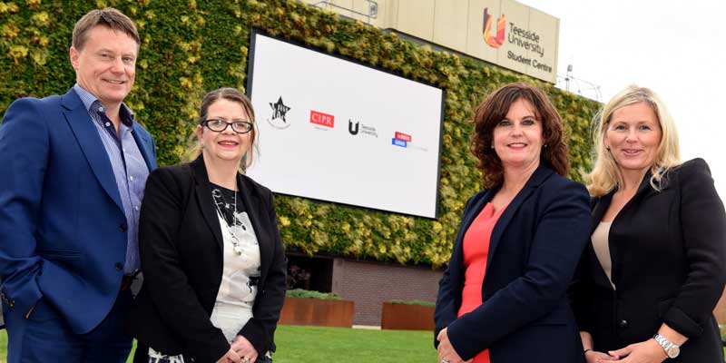 Steve Cochrane of Psyche, Sally Pearson, Chair of the Chartered Institute of Public Relations, Professor Jane Turner, Pro Vice-Chancellor (Enterprise and Business Engagement) at Teesside University, Max Freer, from Creative Business Collaborations.  