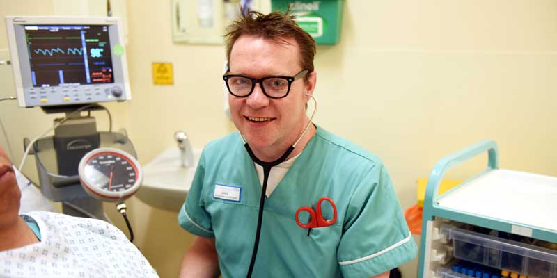 James Sullivan, who is studying the Higher Apprenticeship in Health while working as a Healthcare Assistant in A&E at University Hospital of North Tees.