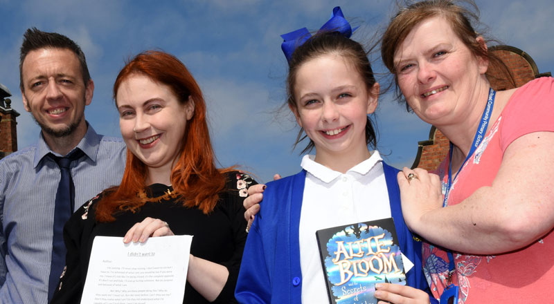 Pictured from left: Annabelle's dad Peter Foulds, Teesside University academic Gabrielle Kent, Annabelle Foulds and Annabelle's mum Dorothy Foulds.
