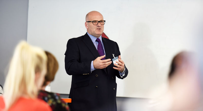 Mike Matthews MBE speaking at the 'Get Ready for the Levy' apprenticeships event at Teesside University.