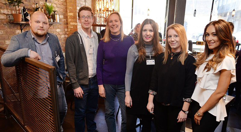 The panel at the Women in Digital event. From left - James Lees, Dominic Lusardi, Kate Baucherel, Joanna Wake and Anna Smith with DigitalCity student director Natalie Woods (far right).