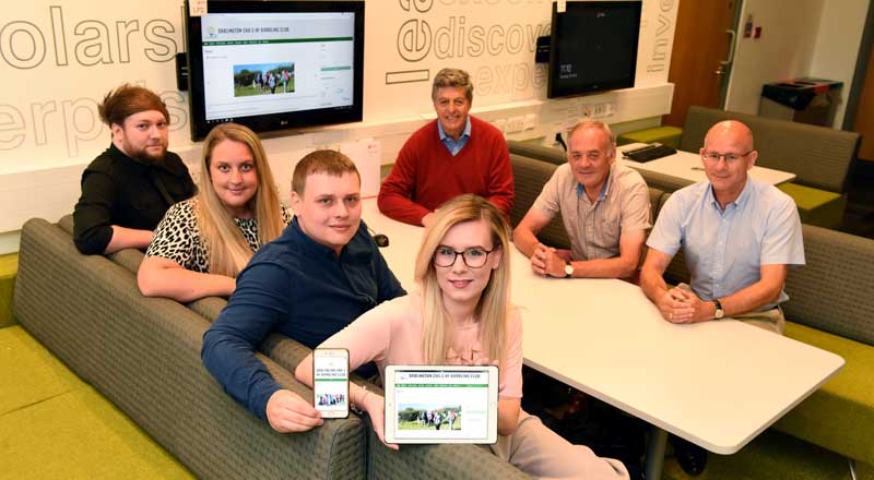 Teesside University students Jay Snow, Charlotte Cooney, Michael Wilson and Sophie Kelly, with club members Ian Bagshaw, Ian Nelson and Ged Shotton.