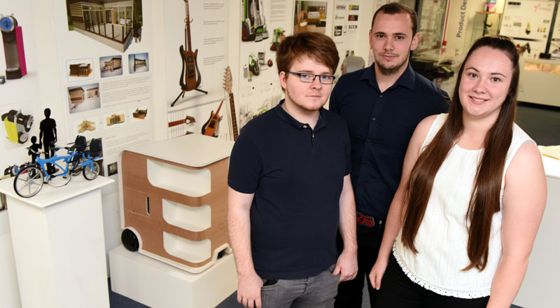 Three of the Teesside University prize winners, Declan Carter, Lewis Brown and Chantelle Wilson