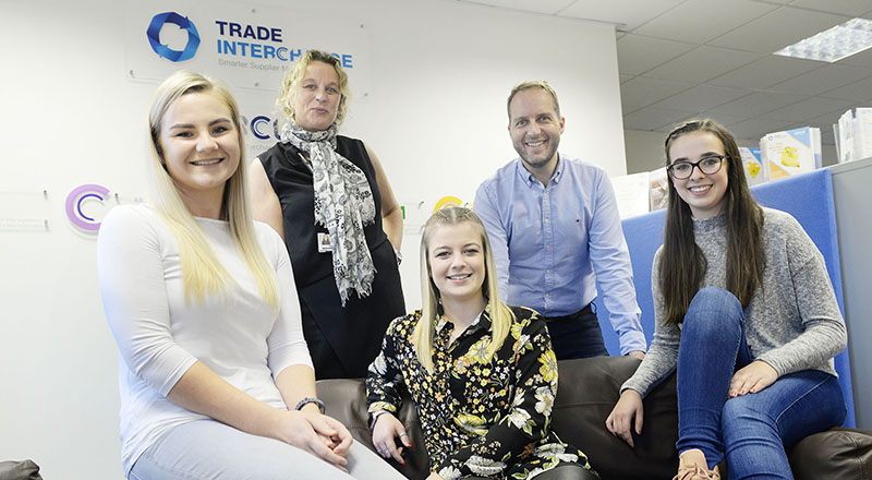 Trade Interchange Marketing Executive Lucy Burgon, Teesside University'Business Innovation Manager Gilly Hall, Jessica Bates, Trade Interchange Managing Director Mike Edmunds and Emily Baldwin.