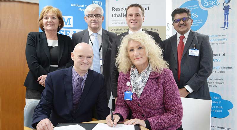 Professor Simon Hodgson and Julie Gillon, with Linda Nelson, Accountable Officer at North Tees and Hartlepool NHS Foundation Trust Alan Foster, Dr Paul Williams and Professor Samir Gupta.