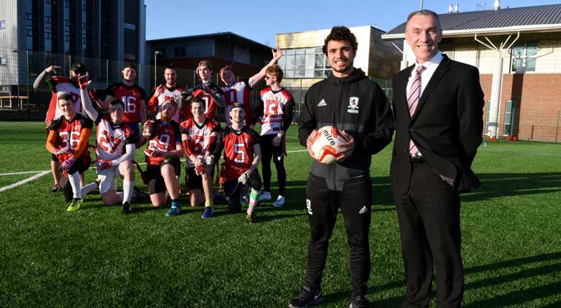 Teesside University Vice-Chancellor and Chief Executive Professor Paul Croney with Middlesbrough FC's Fabio Da Silva.