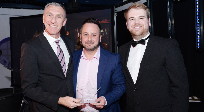 Vice-Chancellor and Chief Executive Professor Paul Croney, Steve Dougan, winner of the Innovation and Enterprise award and Tom Platt, President (Education) of the Students' Union.