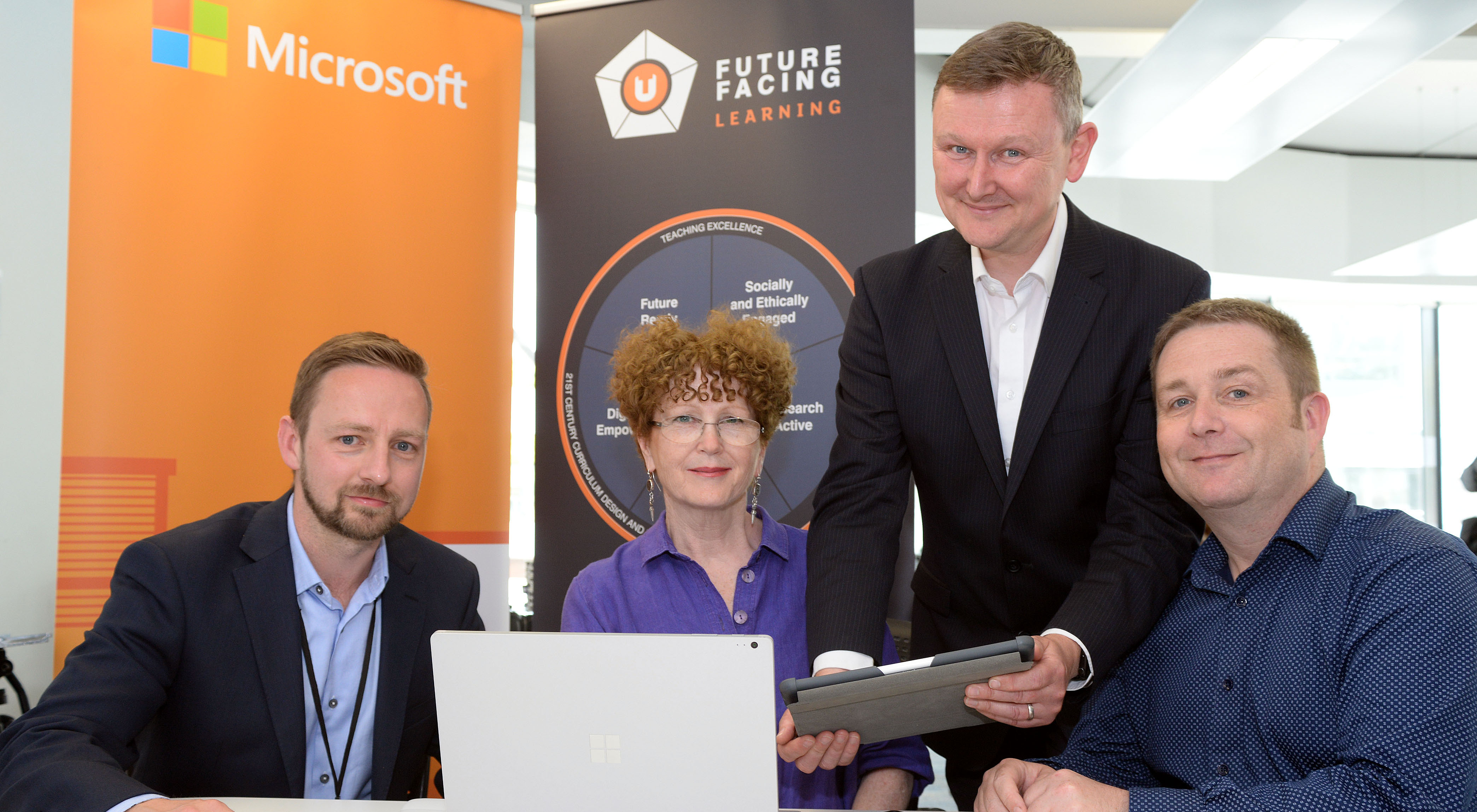 Paul Durston, Digital Learning Manager at Teesside University, Claire Riley, FE and HE Engagement Manager for Microsoft in the UK, Dr Steve Bunce, Professional Learning Specialist at XMA and David Wright, Microsoft Specialist at XMA.