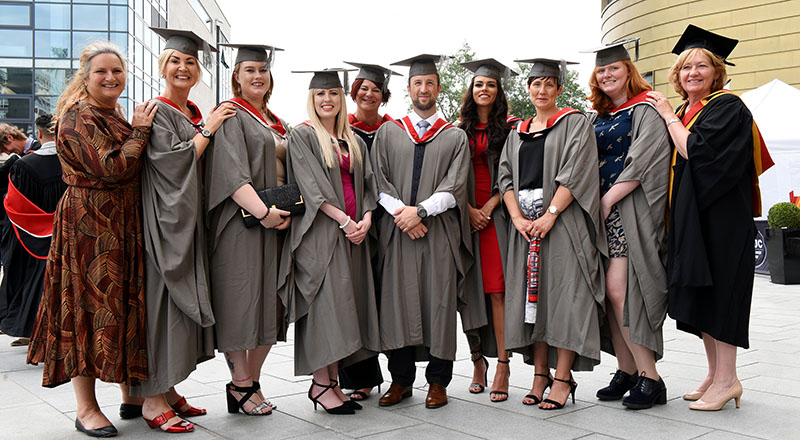 Jenny McKnight (first-left) and Linda Nelson (first-right) with some of the BMI Healthcare staff who graduated at Teesside University.