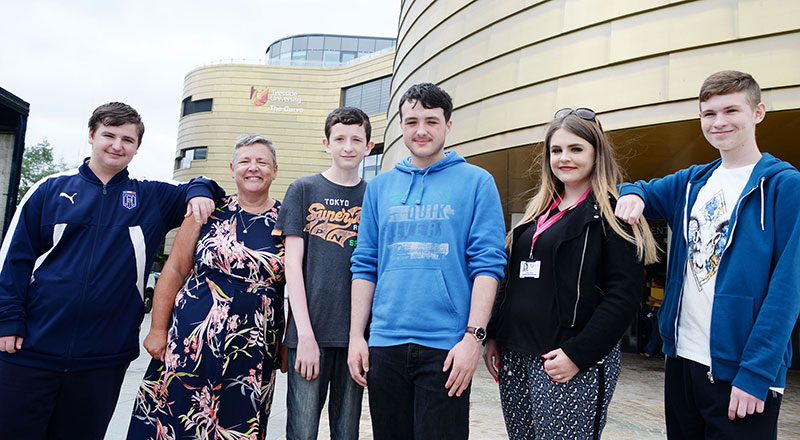 Professor Dorothy Newbury-Birch and Gillian Waller from Teesside University with Michael Hayden, Daniel Barber, Scott Brown and Lewis Hudson.