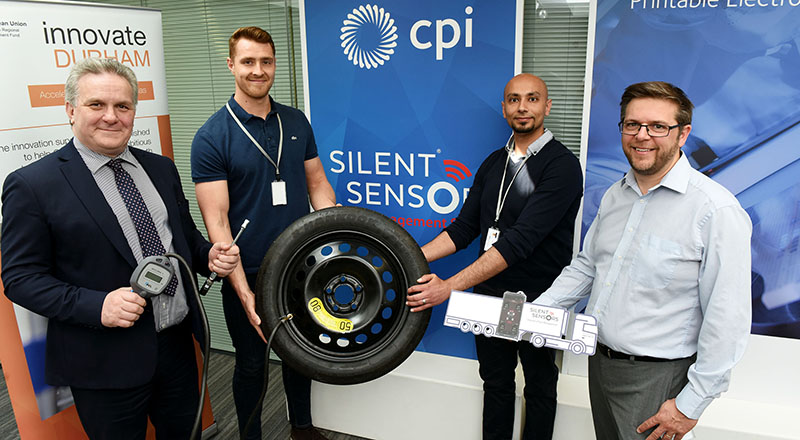 From left - Marcus Taylor, CEO, Silent Sensors; Sam Evans, Electronic Development Engineer, Silent Sensors; Waleed Elmughrabi, Electronic Development Engineer, Silent Sensors; Tyrone Davison, Principal Lecturer, Teesside University