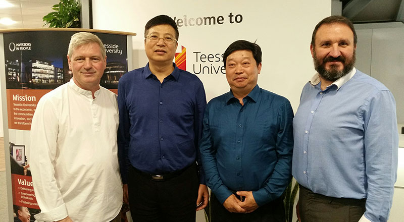 Rob Burton (left) and Dr Ruben Pinedo-Cuenca (right) with Professor Fan Weidong, President of the Suzhou Art & Design Technology Institute and Professor Xie Jianping, Vice-President of  the Wuxi Institute of Arts & Technology.