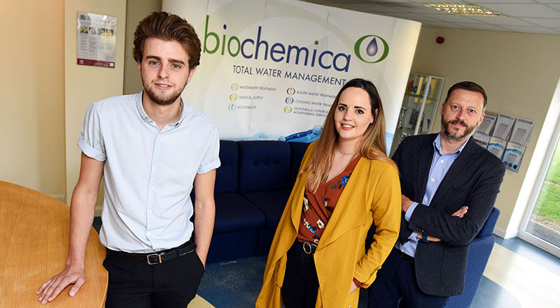 (R-L) John Fraser (Managing Director, Biochemica), Katherine Rowell (Account Director, Scarab 4) and Kane Elgey (Marketing Assistant, Biochemica).