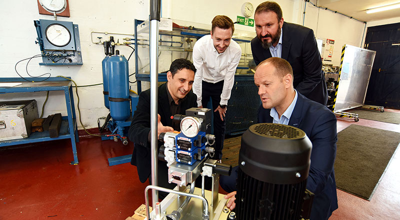 Dr Osama Alaskari, James Griffiths, Dr Ruben Pinedo-Cuenca and Ian Duffew at Industrial and Marine Hydraulics.