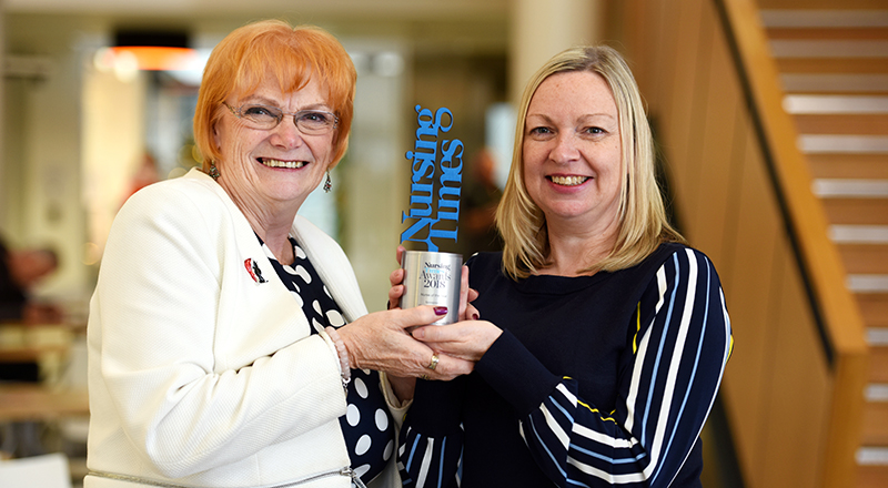 Helen Scullion (right) with Marion Grieves, Dean of the School of Health & Social Care