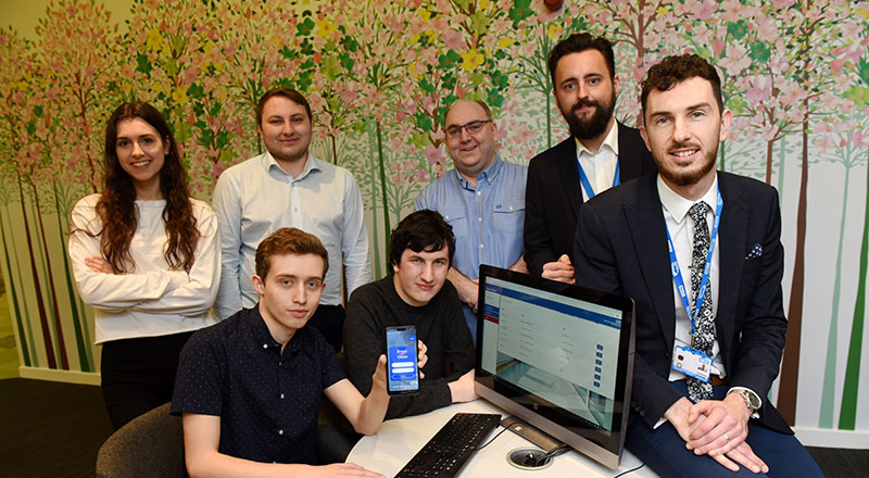 The student team from the University's School of Computing, Media & the Arts, with Adam Ruddock and Jamie Waters, from North Tees & Hartlepool NHS Foundation Trust
