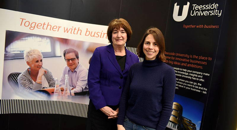 Laura Woods (left) with Kresse Wesling at Teesside University's Centre for Professional and Executive Development