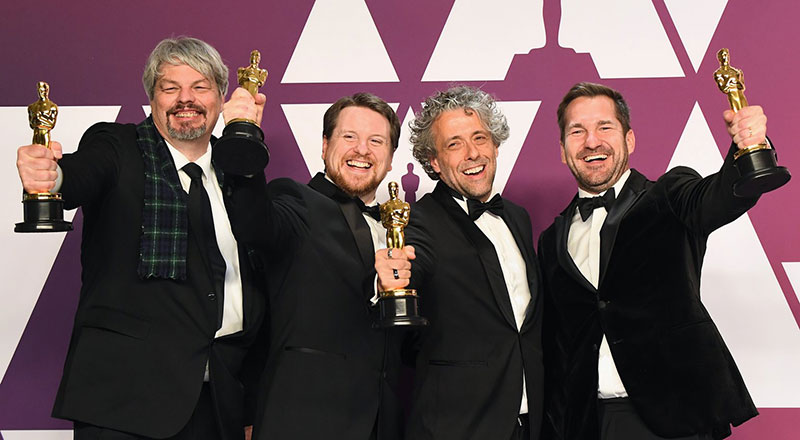 Oscar winners, from left, Ian Hunter, Tristan Myles, Paul Lambert, JD Schwalm