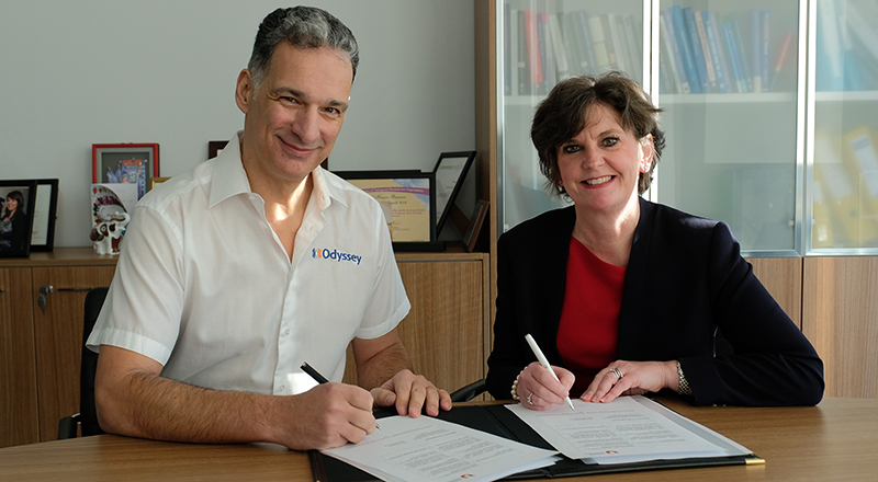 Mike Odysseas, MD of Odyssey Systems, with Professor Dr Jane Turner OBE DL, Pro Vice-Chancellor (Enterprise and Business Engagement) at Teesside University