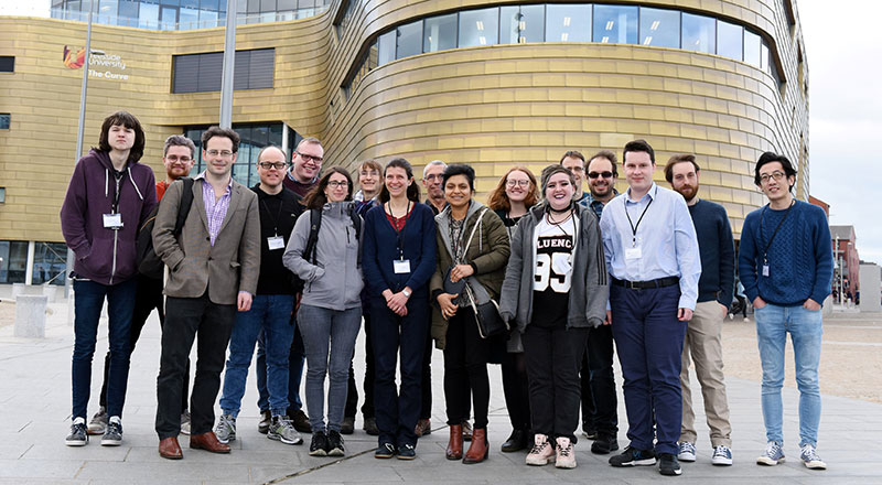 Conference picture including the speakers Isolde Adler (Leeds), David Cushing (Durham), Thomas Sauerwald (Cambridge), He Sun (Edinburgh), Sven-Ake Wegner (Teesside) and Luca Zanetti (Cambridge).