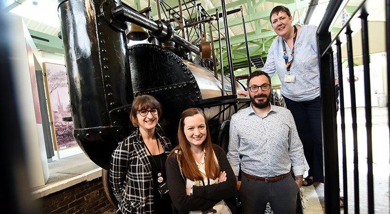 From left, Dr Amber Collings, forensic science lecturer; Rebecca Strong, research student; Professor Tim Thompson; Sarah Gouldsbrough, Head of Steam Darlington Railway Museum 