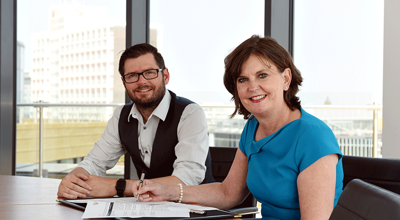 Matt McGough, of Ithica Films with Professor Jane Turner OBE DL, Pro Vice-Chancellor (Enterprise and Business Engagement)