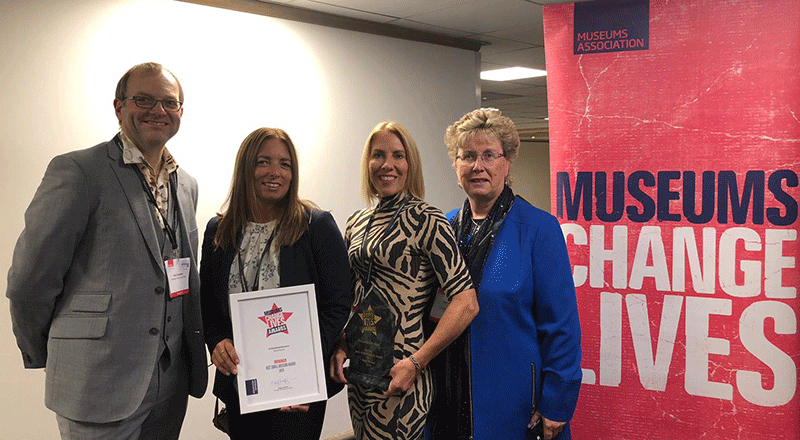 Pictured receiving the award, exhibition designer Glen Chambers, Lesley Strickland and Joanne Hodgson, from Redcar & Cleveland Borough Council and Dr Joan Heggie of Teesside University.