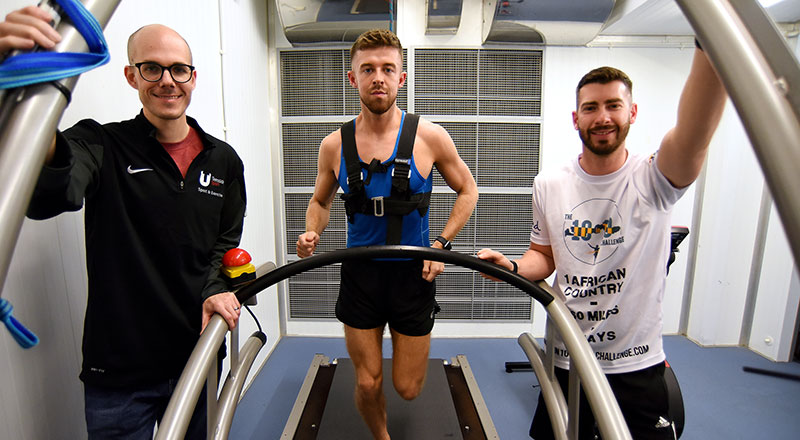 Dr Nicolas Berger with Michael Bleasby and Tom Walker in the environmental chamber